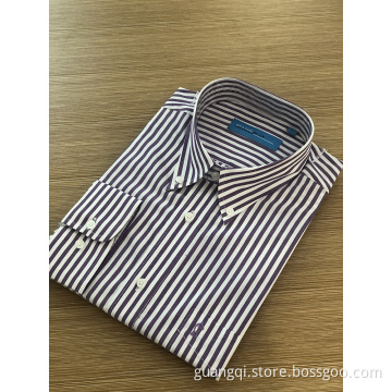 Male stand-up collar yarn dyed embroidery stripe shirt